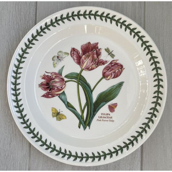 Portmeirion Botanic Garden Pink Parrot Tulip 10.5” Dinner Plate Made in England - Picture 1 of 3